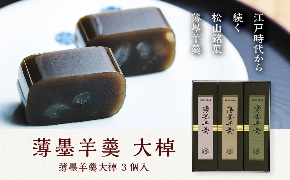 羊羹 ようかん 薄墨羊羹大棹3個入 | 和菓子 小豆 寒天 デザート お菓子 道後温泉 松山城 老舗 名店 銘菓 ギフト 贈り物 愛媛県 松山市 送料無料