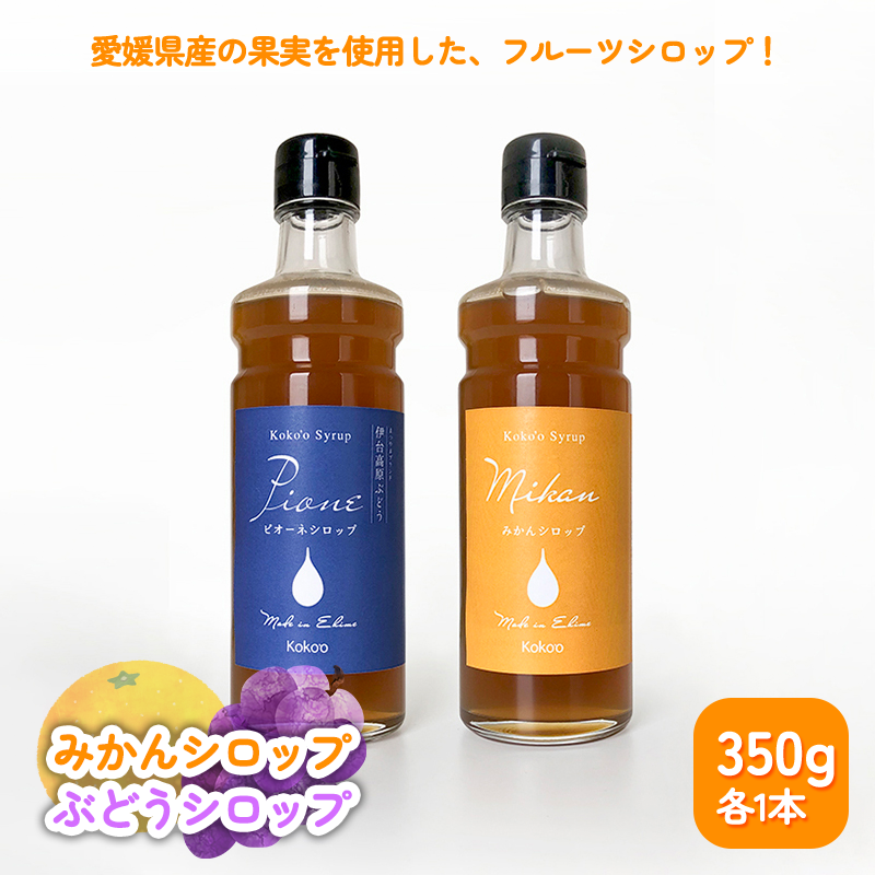 愛媛県産フルーツシロップ２本セット＜みかん・ぶどう＞（簡易箱入り）｜シロップ　果実シロップ　みかん　ぶどう　愛媛　シロップセット ヨーグルトに　ドリンクに