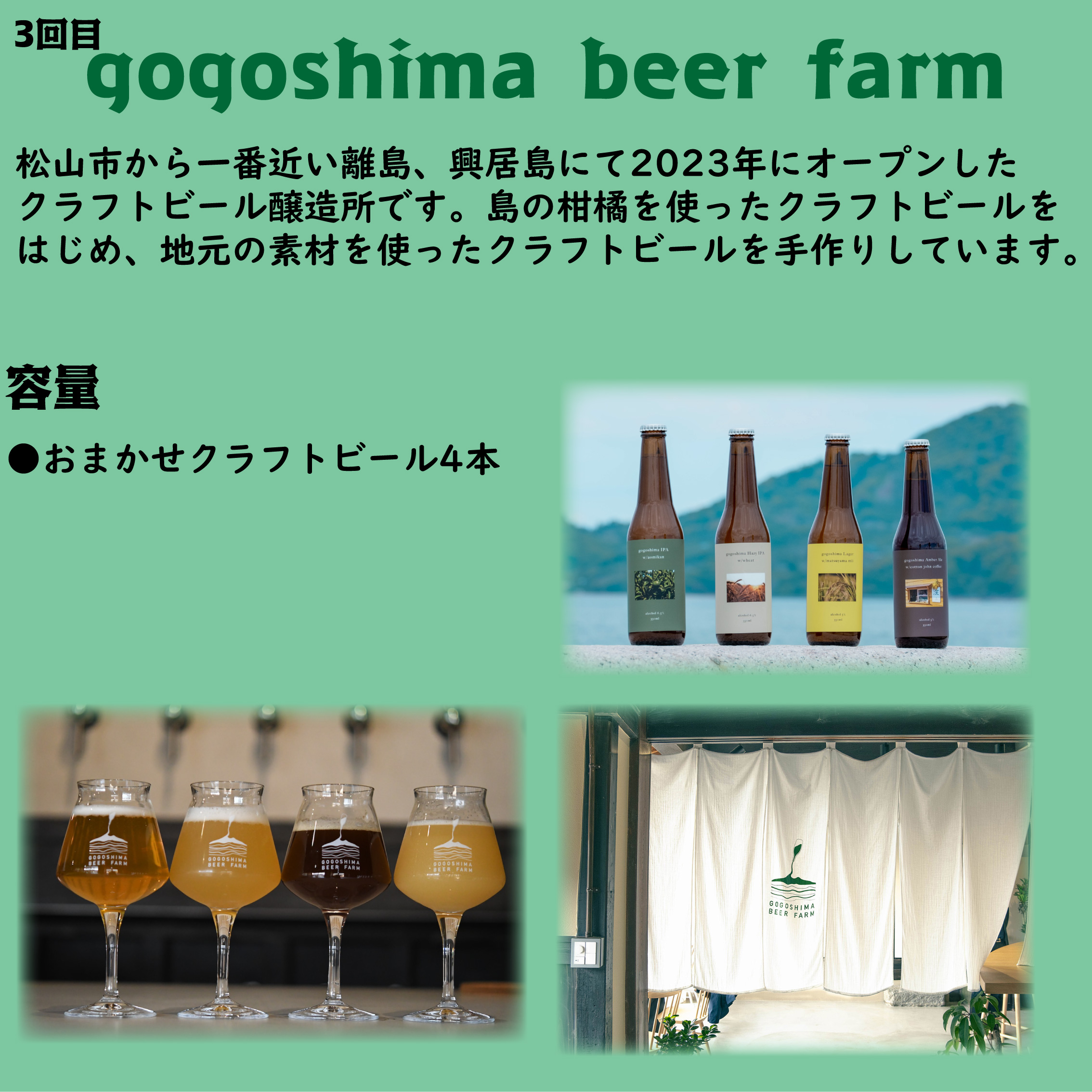 【全4回】松⼭市 4つのブルワリー クラフトビール 定期便 ⽔⼝酒造株式会社（道後ビール） HOJO Brewing & Stays gogoshima beer farm DD4D BREWING