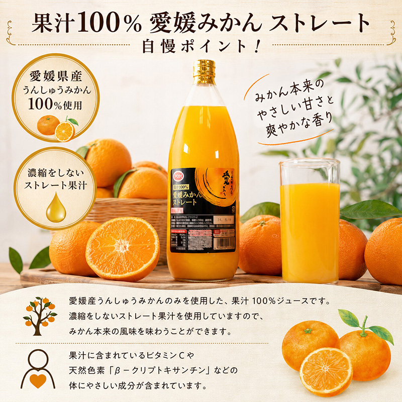 POM 愛媛みかん ストレート 6L 1L×6本 果汁100% みかんジュース オレンジジュース ストレートジュース ポンジュース 果汁飲料 愛媛県産 温州みかん 愛媛県 松山市 人気おすすめ