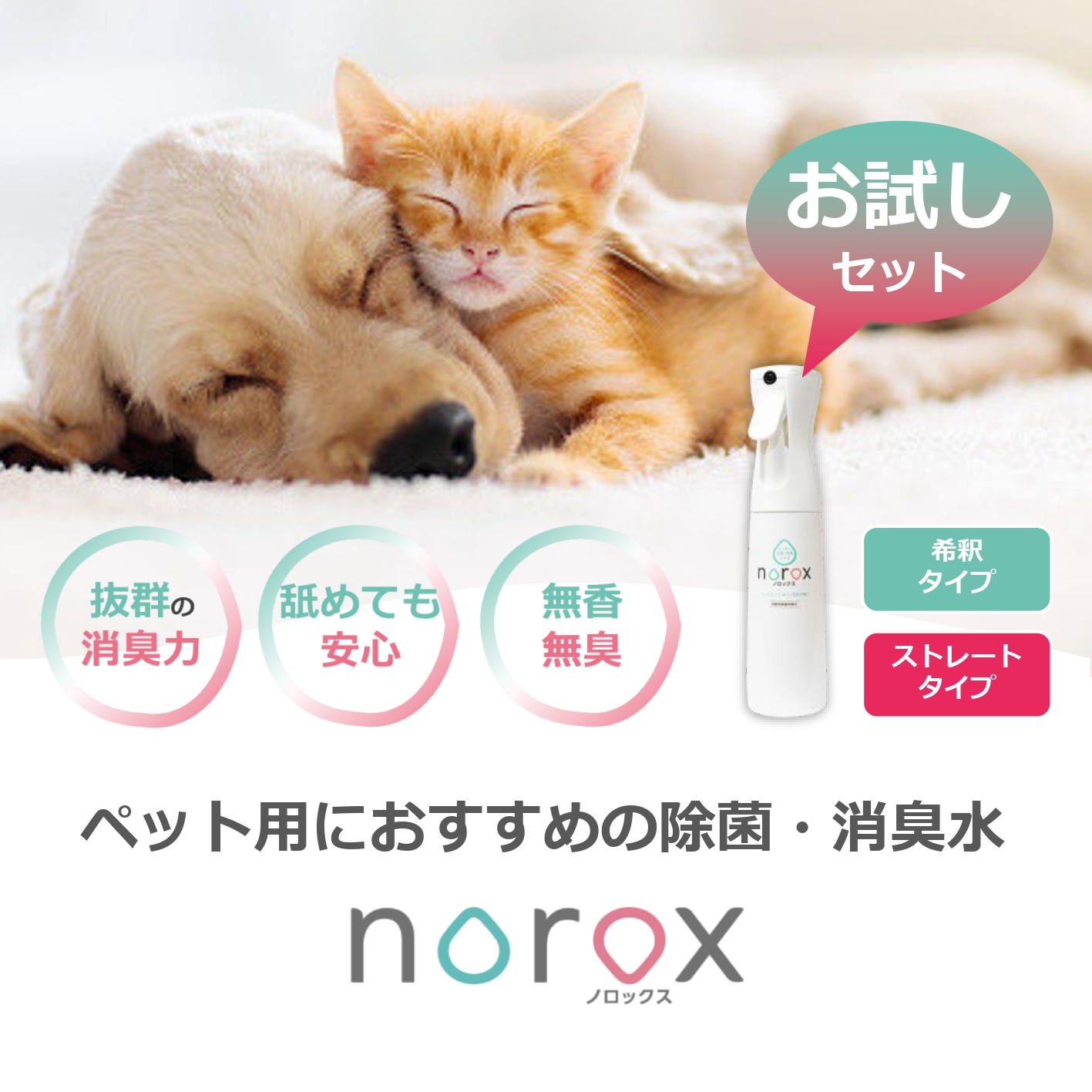 ノロックス norox お試しセット(希釈タイプ) ｜ ノロックス 次亜塩素酸水 ミスト 除菌 消毒 消臭 消臭剤 花粉 ダニ 対策 弱酸性 肌に優しい 愛媛県 松山市