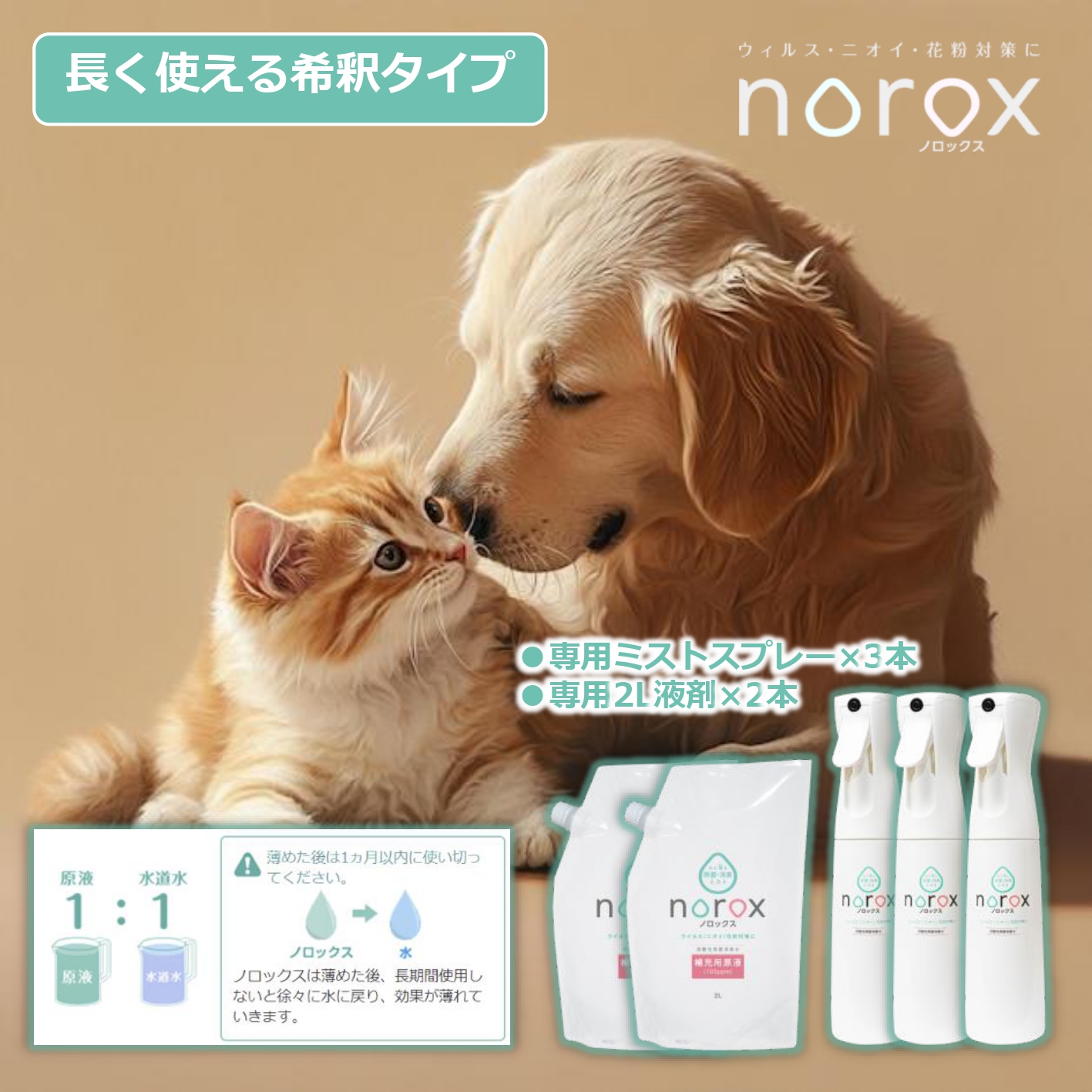 ノロックス norox お試しセット(希釈タイプ) ｜ ノロックス 次亜塩素酸水 ミスト 除菌 消毒 消臭 消臭剤 花粉 ダニ 対策 弱酸性 肌に優しい 愛媛県 松山市