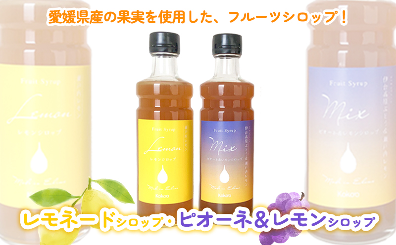 愛媛県産フルーツシロップ２本セット＜レモネード・ピオーネ＆レモン＞（簡易箱入り）｜シロップ　果実シロップ　愛媛　シロップセット　レモネード　ぶどう ヨーグルトに　ドリンクに