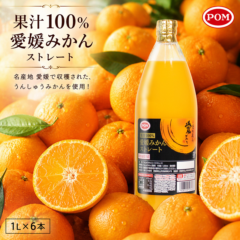 POM 愛媛みかん ストレート 6L 1L×6本 果汁100% みかんジュース オレンジジュース ストレートジュース ポンジュース 果汁飲料 愛媛県産 温州みかん 愛媛県 松山市 人気おすすめ