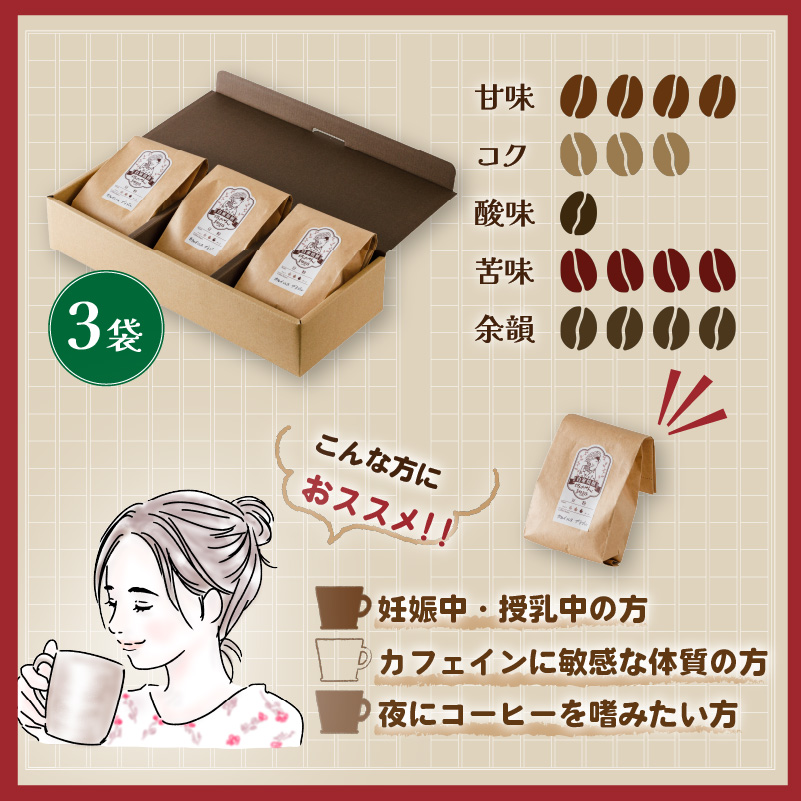 【カフェインレス】 珈琲 コーヒー 中煎り (粉) 計420g 小分け 140g×3 ギフト箱入 自家焙煎 | デカフェ coffee 自家焙煎 コーヒー 坊っちゃん珈琲 ギフト 贈り物 贈答用 新鮮 愛媛県 松山市 坊っちゃん珈琲