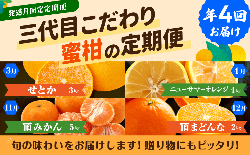 【発送月固定定期便】柑橘【みかん・まどんな・せとか・ニューサマーオレンジ】【H31-46】全4回【配送不可地域：離島】【4058612】 YWTAC035