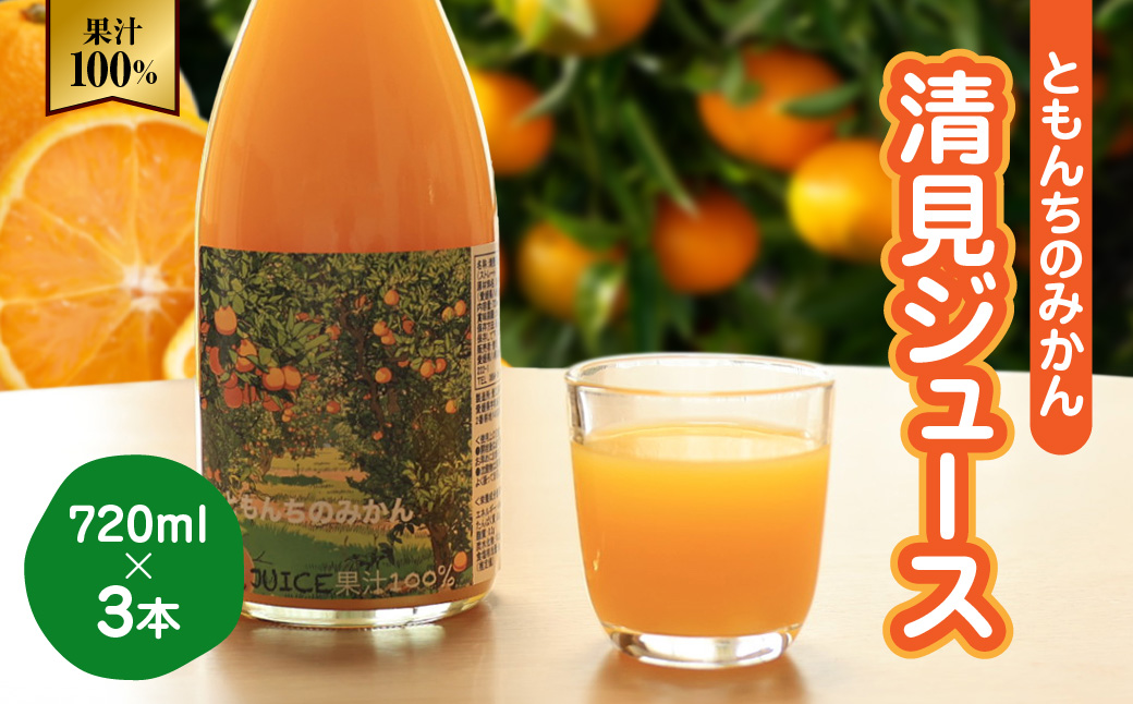 ともんちのみかん清見ジュース 720ml×3本(計2160ml)【D91-1】【1639242】 YWTB001