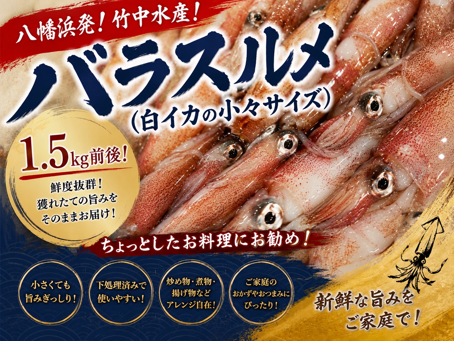 竹中水産のバラスルメ(白イカの小小サイズ)1.5kg【C22-271】【配送不可地域：離島】【1115289】 YWTM089