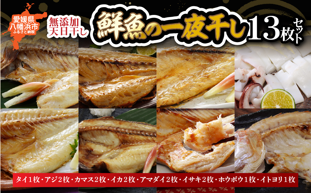 無添加・天日干しピチピチ朝獲れ鮮魚の一夜干し13枚セット【H26-4】 YWTAK004