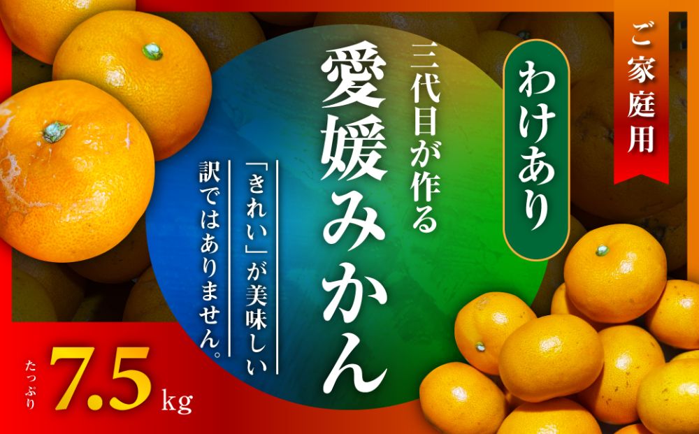 三代目がつくる愛媛みかん 7.5kg【訳あり(家庭用)】【D31-17】【1120067】 YWTAC009
