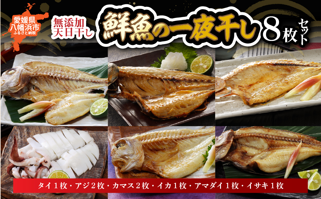 無添加・天日干し　ピチピチ朝獲れ鮮魚の一夜干し8枚セット【D26-1】 YWTAK001