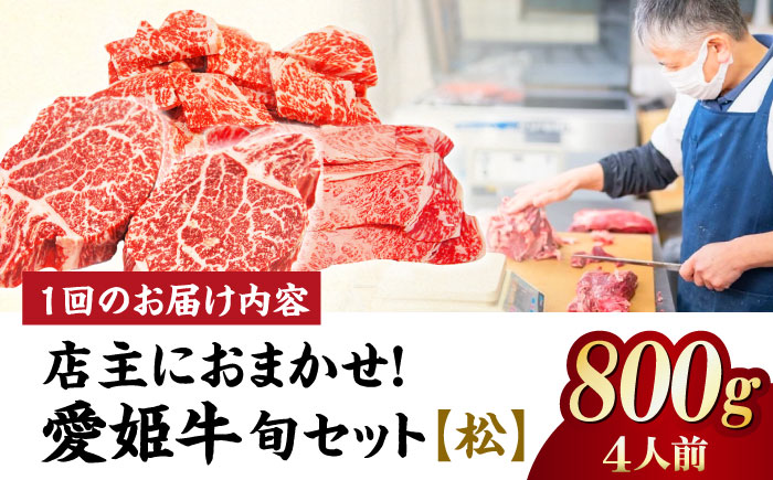 【全12回定期便】希少な国産ブランド牛！「愛姫牛」店主におまかせ旬セット【松】800g（4人前）牛肉 お肉 ステーキ 国産肉 焼肉 グルメ 送料無料 お取り寄せ 愛媛県大洲市/有限会社 木村屋精肉店 [AGCC063]