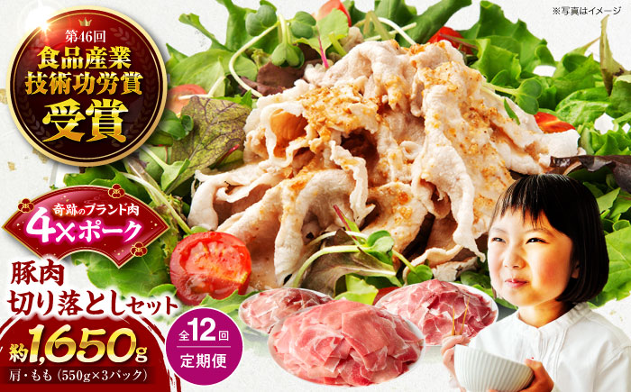 【全12回定期便】【冷凍】【4Xポーク】 豚肉 切り落としセット 1650g （ 肩 もも 550g×3パック）　豚肉 切り落とし 小分け 肉 ぶたにく 愛媛県大洲市/株式会社SL Creations [AGCY006] お正月 クリスマス