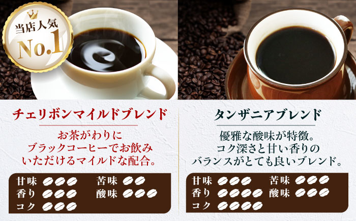 【コーヒー粉】 ブレンドコーヒー 2種セットD（チェリボンマイルドブレンド250g・タンザニアブレンド250g） 珈琲 コーヒー粉 コーヒー ドリップ ドリップ珈琲 飲料 愛媛県大洲市/株式会社日珈 [AGCU020-1]