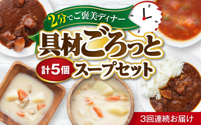 【全3回定期便】 San felice アソートスープセット 5種 計5袋 愛媛県大洲市/一般社団法人キタ・マネジメント（大洲まちの駅あさもや）スープ 常温 洋食 簡単調理 煮込み料理 備蓄食材 [AGCP828]