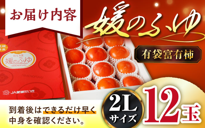 【先行予約】【12月上旬から順次発送】【期間・数量限定】こだわりの逸品！コクのある甘味！愛媛県産 有袋富有柿「媛（ひめ）のふゆ」　2Lサイズ 約3kg箱入（12玉入り）かき カキ 柿 果物 フルーツ 愛媛県大洲市/愛媛たいき農業協同組合[AGAO003]