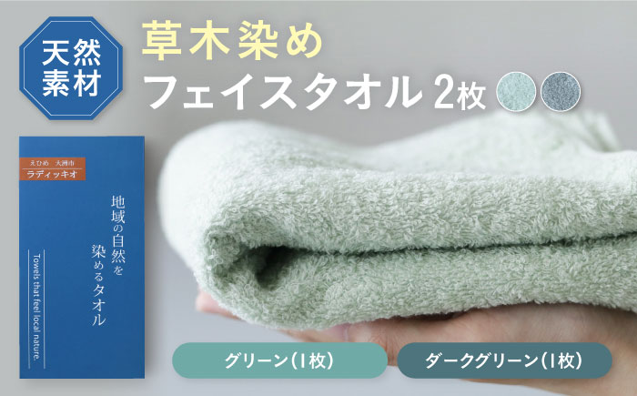 ラディッキオ染め フェイスタオル 2枚セット（グリーン・ダークグリーン各1枚）愛媛県大洲市/一般社団法人キタ・マネジメント（おおず赤煉瓦館） 草木染め サステナブル SDGs [AGCO122]