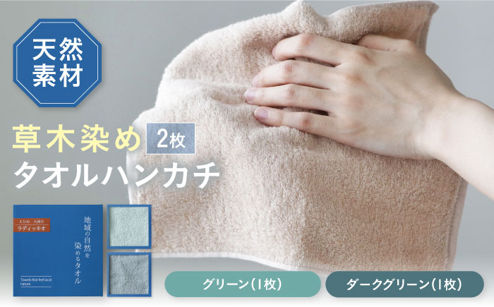 ラディッキオ染め タオルハンカチ 2枚セット（グリーン・ダークグリーン各1枚）愛媛県大洲市/一般社団法人キタ・マネジメント（おおず赤煉瓦館） 草木染め サステナブル SDGs [AGCO125]