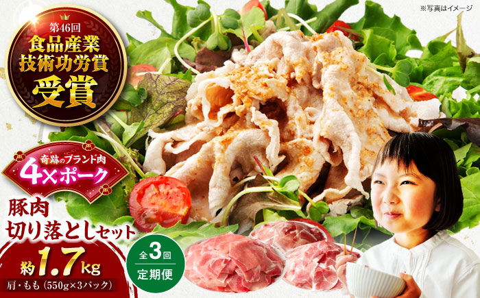 【全3回定期便】【冷凍】【4Xポーク】 豚肉 切り落としセット 1650g （ 肩 もも 550g×3パック）　豚肉 切り落とし 小分け 肉 ぶたにく 愛媛県大洲市/株式会社SL Creations [AGCY004]