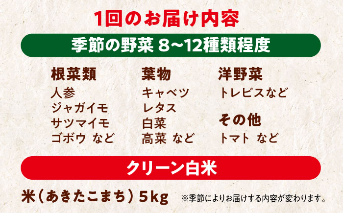 【全6回定期便】【シェフの目線】栽培期間中農薬不使用！旬のお野菜セット×クリーン白米【ふるさと納税限定】　愛媛県大洲市/有限会社ヒロファミリーフーズ [AGBX010]サラダ カレー トマト 料理 ブロッコリー きゅうり キャベツ 健康 とうもろこし 果物 和食 スープ ミニトマト おこめ コメ JAS認定 有機無農薬 有機栽培 減農薬栽培 有機JAS オーガニック お正月 クリスマス