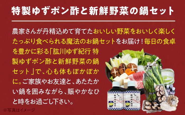 【先行予約】【11月初旬より順次発送】寒さを忘れる美味しいお鍋！肱川ゆず紀行 特製ゆずポン酢と新鮮野菜の鍋セット（3〜4人前）　愛媛県大洲市/沢井青果有限会社 [AGBN028]鍋パーティ しゃぶしゃぶ もつ鍋 ごはん 御飯 水炊き 自炊 料理 白菜 寄せ鍋 野菜 調味料 簡単