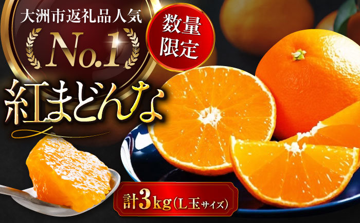 [先行予約][11月下旬から順次発送][期間・数量限定]愛媛限定栽培! 紅まどんな Lサイズ 約3kg(15玉入)化粧箱入 果物 フルーツ みかん ミカン まどんな 愛媛県大洲市/愛媛たいき農業協同組合[AGAO006]