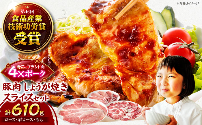 【冷凍】【4Xポーク】 豚肉 しょうが焼き用スライスセット 610g（ロース170g、肩ロース190g、もも250g）　豚肉 切り落とし 小分け 肉 ぶたにく 愛媛県大洲市/株式会社SL Creations [AGCY002]