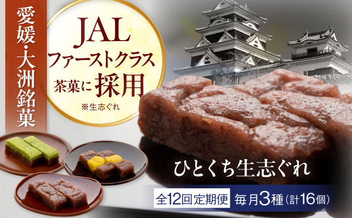 【全12回定期便】ひとくち生志ぐれ 3種16個入り　愛媛県大洲市/有限会社冨永松栄堂 和菓子 おやつ 茶菓子 お茶請け ギフト [AGCB016]