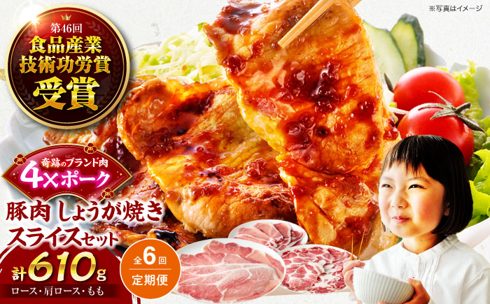 【全6回定期便】【冷凍】【4Xポーク】 豚肉 しょうが焼き用スライスセット 610g（ロース170g、肩ロース190g、もも250g）　豚肉 スライス 小分け 肉 ぶたにく  愛媛県大洲市/株式会社SL Creations [AGCY008] お正月 クリスマス