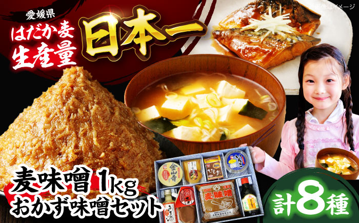 創業100年の老舗蔵元！定番麦味噌たっぷり1kg＆おかず味噌セット8品 愛媛県大洲市/矢野味噌有限会社 味噌 みそ ミソ 麦味噌 味噌汁 [AGBU003] お正月 クリスマス