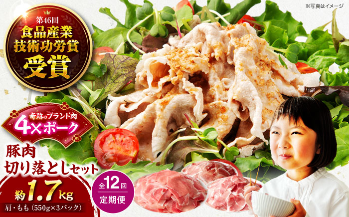 【全12回定期便】【冷凍】【4Xポーク】 豚肉 切り落としセット 1650g （ 肩 もも 550g×3パック）　豚肉 切り落とし 小分け 肉 ぶたにく 愛媛県大洲市/株式会社SL Creations [AGCY006]