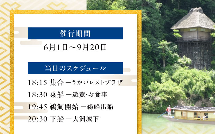 【6月2日〜9月20日】 日本三大鵜飼 大洲のうかい 貸切 清流一号 招待券（定員12名）大洲市観光協会/愛媛県大洲市 鵜飼 観光 体験チケット 体験 イベント [AGDJ008]