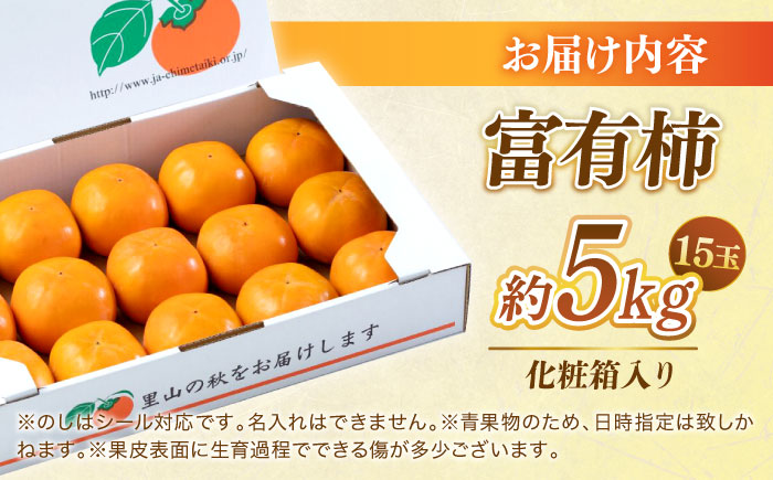 【先行予約】【11月上旬から順次発送】【期間・数量限定】愛媛県産 富有（ふゆう）柿 3Lサイズ 約5kg箱（15玉入り） かき カキ 柿 果物 フルーツ 愛媛県大洲市/愛媛たいき農業協同組合[AGAO012]