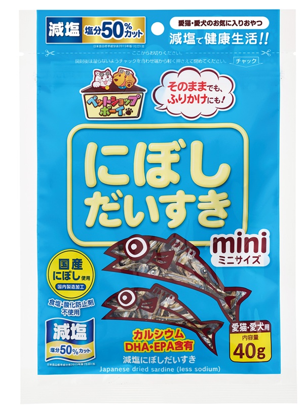 ペットフード マルトモ 減塩にぼしだいすきミニ 40g×15個セット おやつ にぼし 減塩 犬 猫 国産 国内加工 保存料 着色料 不使用 伊予市｜C154