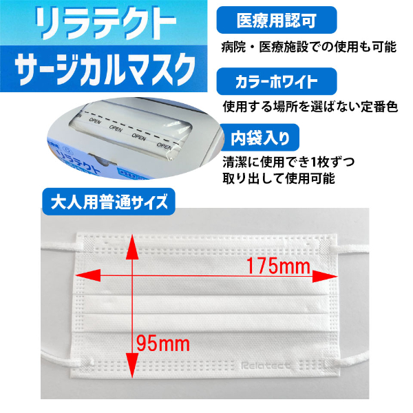 マスク 日本製 医療用 サージカルマスク リラテクト 600枚【50枚×12箱】 人気 日用品 消耗品 国産 使い捨て 送料無料 返礼品 伊予市 山陽物産｜C54