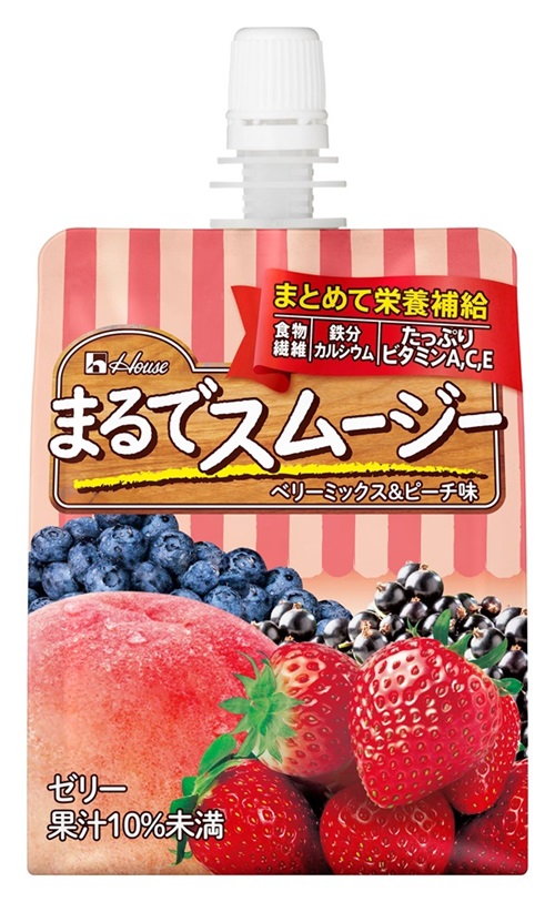 ハウス まるでスムージー ベリーミックス＆ピーチ味150gパウチ×1ケース（全24本）| C101