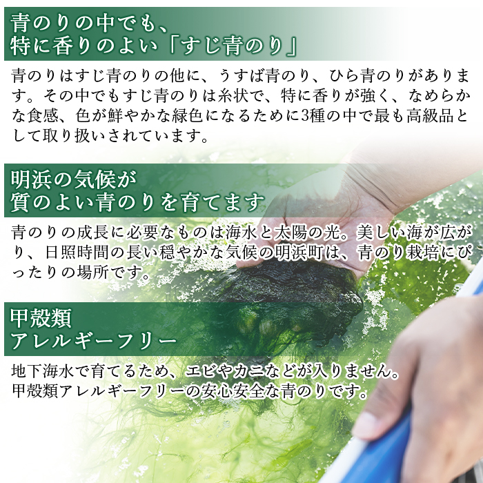 ＜【6回定期便】打ち抜き海水で育てた「すじ青のり」（粉末3g×2パック）＞ 甲殻類アレルギーフリー 色づけ 香りづけ お好み焼き たこ焼き 焼きそば おはぎ ピザ お吸い物 茶碗蒸し 佐藤真珠 愛媛県 西予市