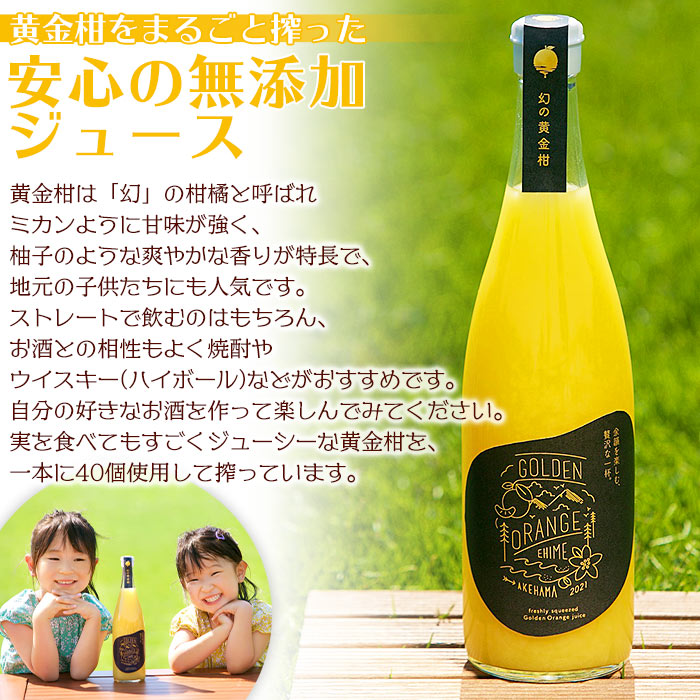 ＜黄金柑ジュース 720ｍ×2本セット＞ 果汁100％ ストレート ジュース 柑橘 ミカン みかん オレンジ 果物 フルーツ ギフト 贈り物 特産品 愛媛県 西予市