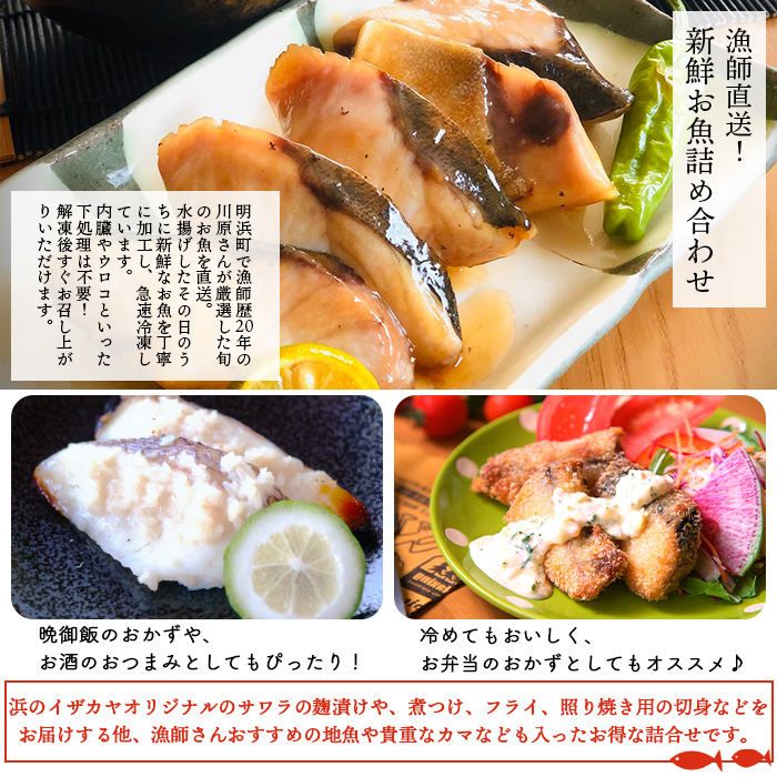 ＜漁師直送 新鮮お魚の詰め合わせ＞ さかな つめあわせ お楽しみ 麹漬け 切り身 おかず おつまみ 下処理済み 簡単 サワラ 愛媛県 西予市