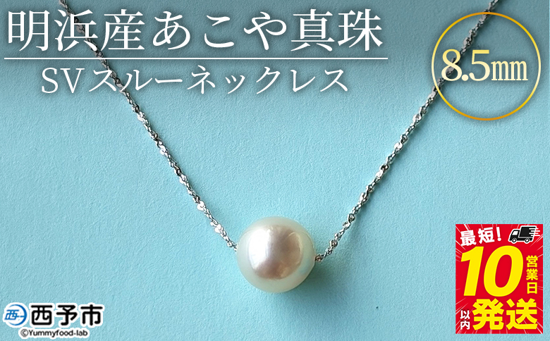 ＜明浜産あこや真珠8.5mm SVスルーネックレス＞ アコヤ真珠 パール ジュエリー アクセサリー プレゼント ギフト 贈答 記念日 品質保証書付き シルバー ナチュラルカラー シンプル 45cm PRAY akoyapearl 愛媛県 西予市