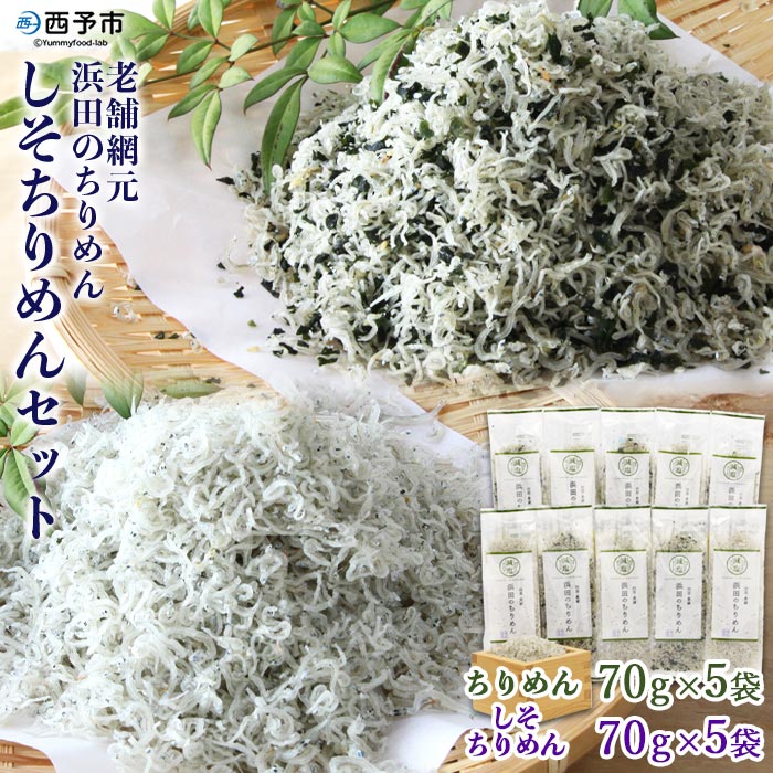 ＜老舗網元 浜田のちりめん しそちりめんセット(ちりめん70g×5袋 しそちりめん70g×5袋)＞ 詰め合わせ かたくちいわし カタクチイワシ 小魚 のし対応可 お祝い ギフト 贈答 乾物 小分け 国産 マルヨシ水産 特産品 愛媛県 西予市