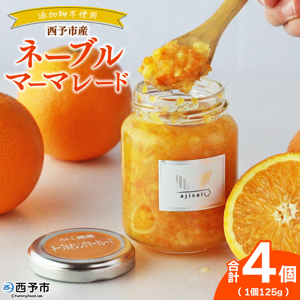 ＜ネーブルマーマレードジャム 125g×4個＞ ペクチン・添加物不使用 西予市産 国産 ネーブルオレンジ フルーツジャム ヨーグルト トッピング 朝食 株式会社味彩 愛媛県【常温】『1か月以内に順次出荷』