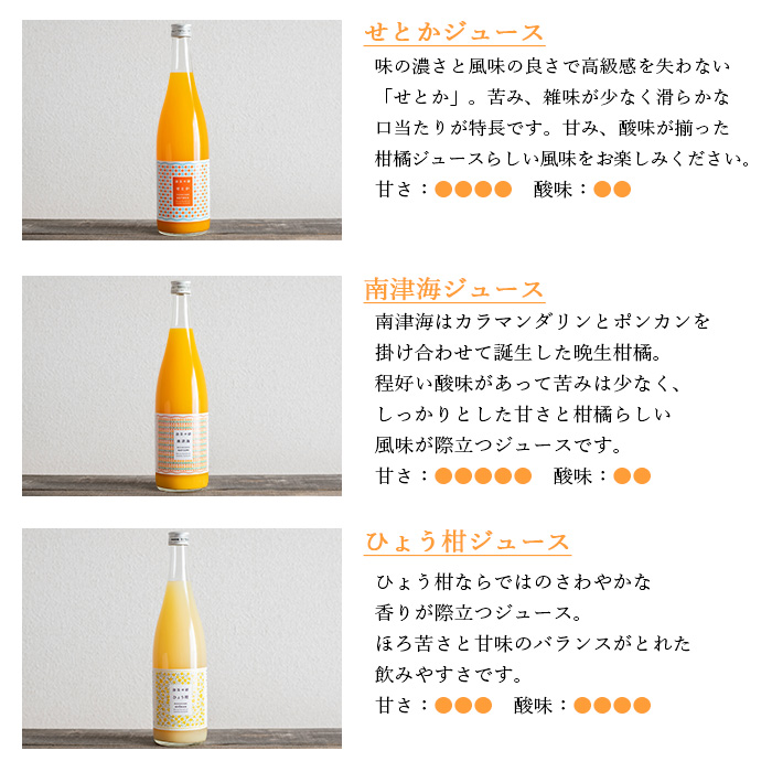 ＜無茶々園 柑橘ジュース 4本セット（720ml×4種類）＞ 果汁 100% 温州みかん 果物 オレンジ 甘夏 ポンカン 不知火 ひょう柑 ジューシーフルーツ 河内晩柑 伊予柑 清見 文旦 せとか 南津海 ギフト 贈答用 愛媛県 西予市