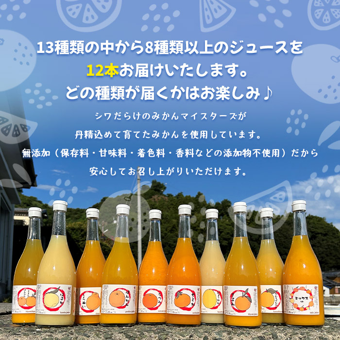 ＜西予市産柑橘ジュエリーボックス 720ml×12本入り（無添加果汁100％ジュース）＞ みかん 柑橘 果物 フルーツ ぽんかん しらぬい せとか 紅まどんな 愛媛県 西予市