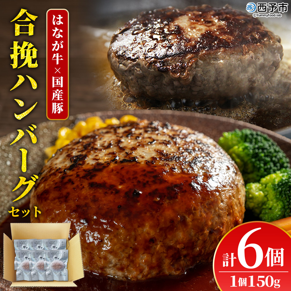 ＜合挽ハンバーグセット 6個（1個150g）＞ セット ハンバーグ はんばーぐ 合挽肉 肉 お肉 牛肉 豚肉 肉加工品 お惣菜 洋食 おかず 弁当 国産 小分け 個包装 簡単調理 特産品 ゆうぼく 愛媛県 西予市
