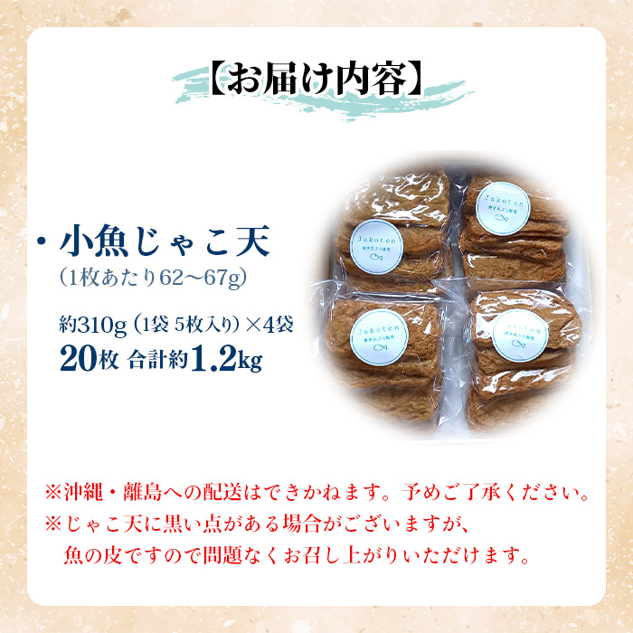 ＜小魚じゃこ天 20枚セット 合計約1.2kg（5枚入り×4袋）＞ じゃこてん てんぷら 練り物 練り製品 かまぼこ おかず 惣菜 愛媛県 西予市