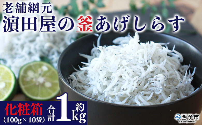 ＜老舗網元 濱田屋の釜あげしらす 計1kg（100g×10袋）＞『1か月以内に順次出荷予定』 数量限定 化粧箱 簡易包装 選べる 釜揚げ シラス じゃこ 海鮮 海産物 丼 小魚 乾物 小分け カルシウム 国産 マルヨシ水産 愛媛県 西予市【冷凍】