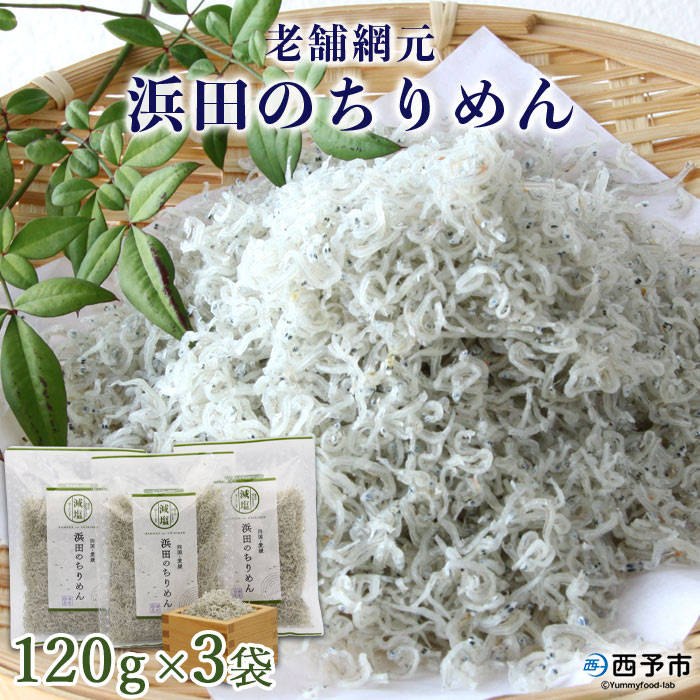 ＜老舗網元 浜田のちりめん 360g(120g×3袋)＞ かたくちいわし カタクチイワシ 小魚 のし対応可 お祝い 内祝い ギフト 贈答 贈り物 プレゼント カルシウム 乾物 小分け 国産 マルヨシ水産 特産品 愛媛県 西予市