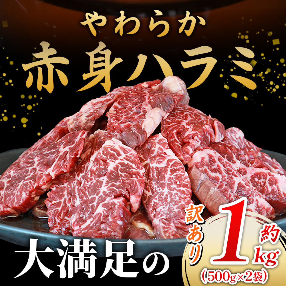 ＜秘伝の特製タレ仕込み！やわらか赤身ハラミ 約1kg（500g×2）＞ タレ漬け 柑橘 訳あり はらみ ハラミ 赤身 大容量 牛肉 お肉 焼肉 味付き おかず 焼くだけ 簡単調理 グルメ 丸和 愛媛県 西予市