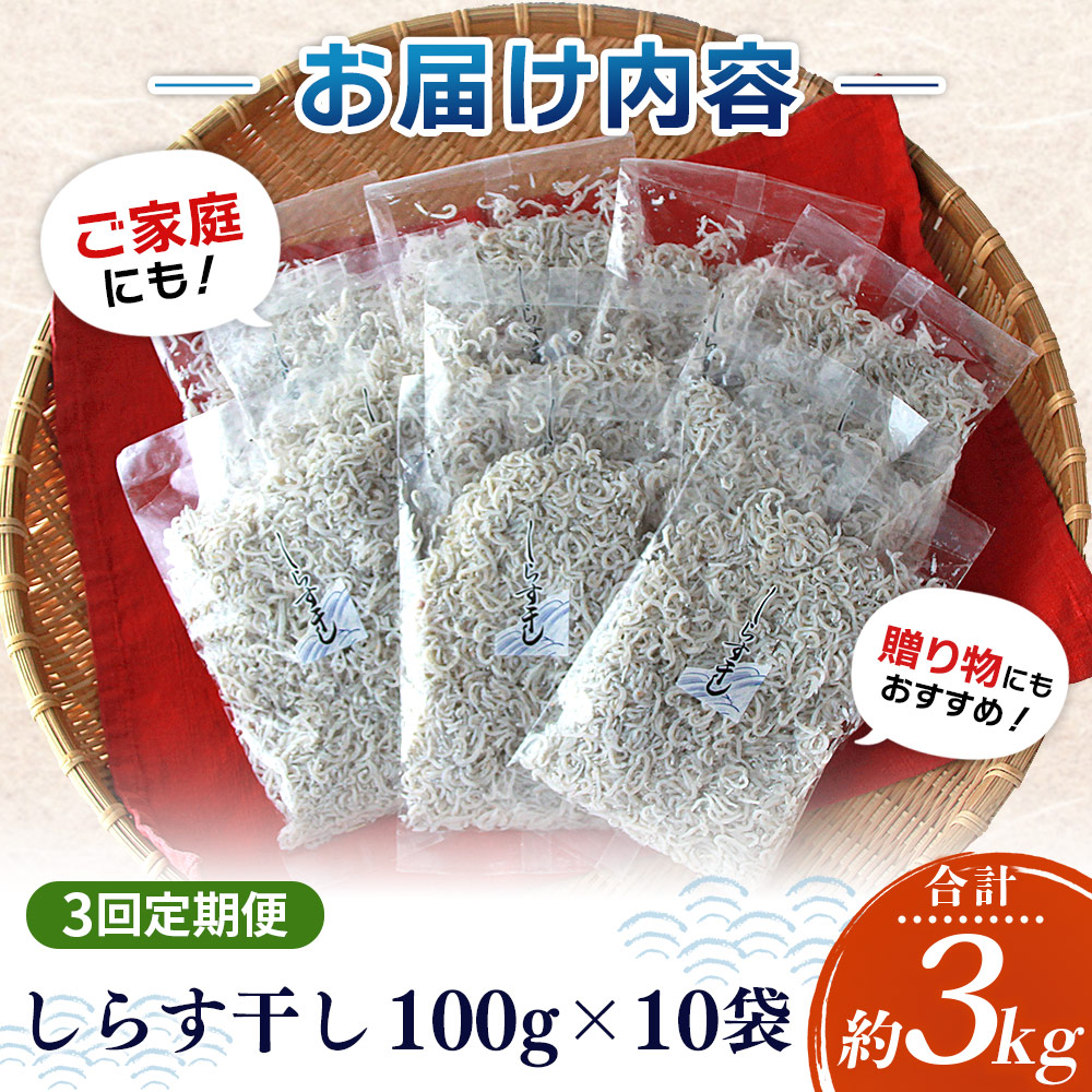 ＜【3回定期便】漁師さん自慢のしらす干し 合計1kg＞ 定期便 シラス 魚介類 さかな 海産物 海鮮 海の幸 小分け 国産 ご飯のお供 丼 晩酌 おかず 特産品 濵田水産 愛媛県 西予市